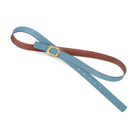 CINTURÓN CELESTE - CUERO REVERSIBLE 25 mm / HEBILLA PEQUEÑA LATON
