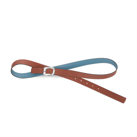 CINTURÓN CELESTE - CUERO REVERSIBLE 25 mm / HEBILLA PEQUEÑA LATON BAÑADO EN PLATA