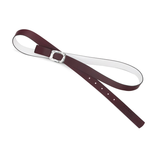 CINTURÓN BLANCO y BURDEOS - CUERO REVERSIBLE 25 mm / HEBILLA PEQUEÑA LATON BAÑADO EN PLATA