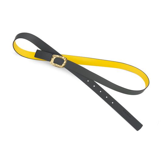 CINTURÓN AMARILLO - GRIS REVERSIBLE 25 mm / HEBILLA PEQUEÑA LATON