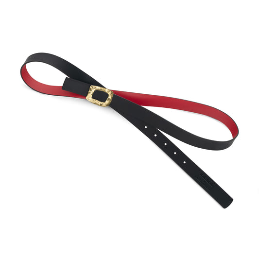 CINTURÓN ROJO - NEGRO REVERSIBLE 25 mm / HEBILLA PEQUEÑA LATON
