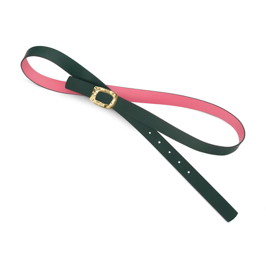 CINTURÓN ROSA - VERDE BOTELLA REVERSIBLE 25 mm / HEBILLA PEQUEÑA LATON