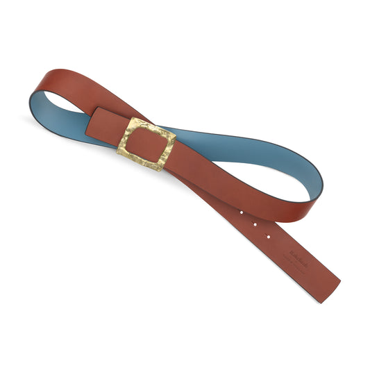 CINTURÓN CELESTE - CUERO REVERSIBLE 42 mm / HEBILLA GRANDE LATÓN