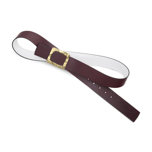 CINTURÓN BLANCO - BURDEOS REVERSIBLE 42 mm / HEBILLA GRANDE LATÓN