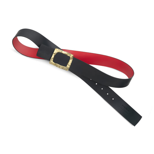 CINTURÓN ROJO - NEGRO REVERSIBLE 42 mm / HEBILLA GRANDE LATÓN